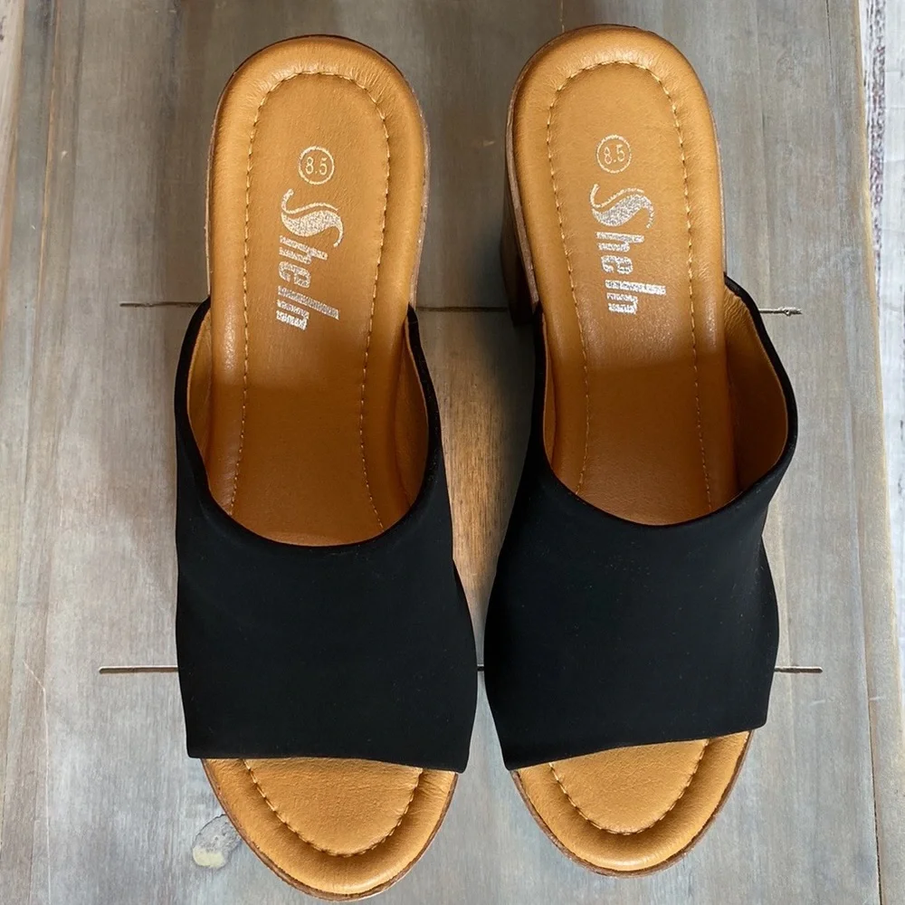 SHEIN Chunky Band Platform Slip-On Heeled Sandals